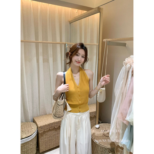 AS OFFICIAL-十三行夏季显瘦纯欲露背小心机挂脖针织背心女16168
