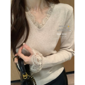 2033 女YS2 SEE YOU十三行秋冬假两件显瘦万能百搭蕾丝拼接打底衫