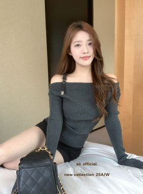 AS OFFICIAL十三行2025秋上新显瘦蚂蚁腰斜肩皮带扣针织衫13859