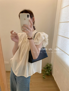 新款 SUSAN法式 女夏季 衬衫 宽松休闲显瘦上衣 复古花边系带飞飞袖