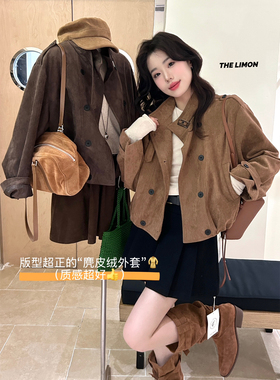 TENG OOTD十三行秋冬宽松复古鹿皮绒慵懒风夹克短款外套女TM-1172