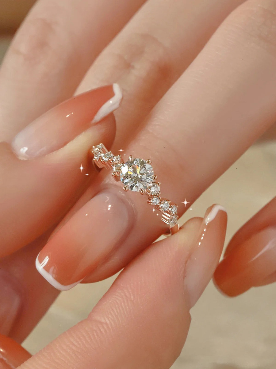 시크릿 블루 독립 디자인 스타 드림 MOISSANITE 다이아몬드 반지 여성 라이트 럭셔리 고품질 18K 로즈 골드 제안 반지