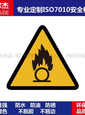 ISO7010-W028安全警告标签Oxidizing substance-当心氧化物料火灾