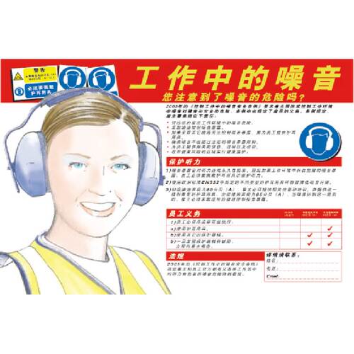 G0128安全宣传工厂车间安全宣传看板-工作中的噪音
