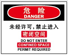 A7123标识牌 密闭空间安全标识 危险-未经许可禁止进入 密闭空间