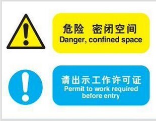 A4233安全提示标识牌 警示标识牌危险 密闭空间 请出示工作许可证