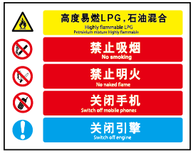 A4273警示标识牌 高度易燃LPG石油混合禁止吸烟明火关闭手机引擎