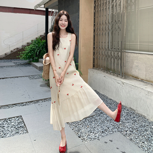 超好看度假风中长款 法式 新款 甜美无袖 裙子 背心连衣裙女2025年夏季