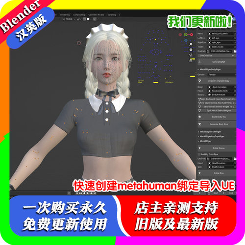 Blender插件 MetaBlRiger 2.8 快速创建 Metahuman 绑定导入UE