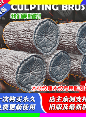 blender插件 Wood Sculpting Brushes 木材纹理木纹专用雕刻笔刷