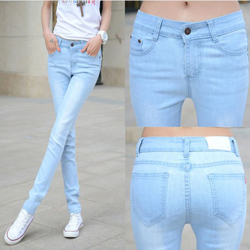 spring and autumn lady Light colour Self cultivation Feet pencil Show thin Elastic force Student jeans Women's trousers Korean Editionin the Women's clothing/Boutique , Jeans  category - from Buy2taobao.com to provide professional Taobao agent buy service