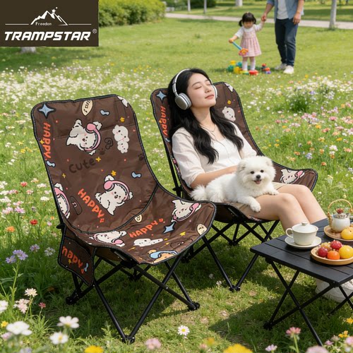 TRAMPSTAR【耳机小狗款】高靠背月亮椅户外折叠椅露营便携沙发椅