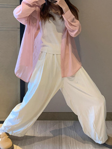 日系休闲气球灯笼裤女大码胖mm显瘦阔腿裤夏薄款小个子白色九分裤
