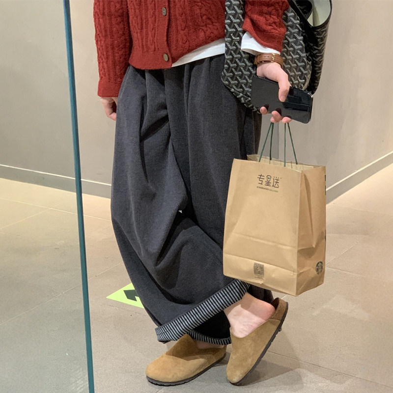 深灰色复古卷边毛呢阔腿裤子女冬季大码胖mm显瘦慵懒风休闲直筒裤,女装/女士精品,大码裤装,淘宝优惠券,粉丝福利购,淘宝优惠卷