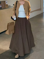 Large hemline Maillard brown suit skirt for women, plus-size high-end look, pleated pear-shaped figure, Berkeley long dress thumbnail 3