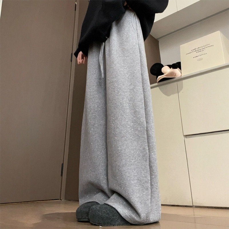 灰色毛呢闪钻阔腿裤女款大码胖mm秋冬休闲加绒裤子今年流行梧桐裤,女装/女士精品,大码裤装,淘宝优惠券,粉丝福利购,淘宝优惠卷