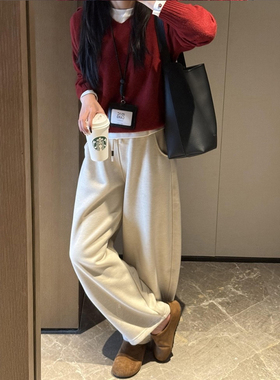 白色阔腿弯刀运动卫裤女款大码胖mm显瘦休闲镰刀裤今年流行梧桐裤