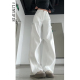 裤 工装 女装 褶皱白色西装 大码 胖mm显瘦垂感镰刀裤 弯刀阔腿浅色裤 子