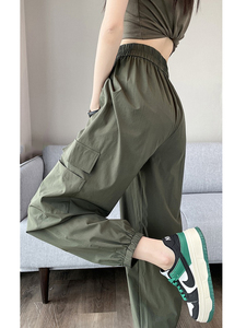 工装裤女款秋冬大码哈伦裤梨型身材胖mm穿搭遮肉显瘦直筒束脚裤潮