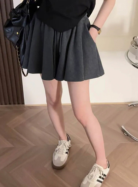 芭蕾风短裤大码女装夏季薄款休闲慵懒胖妹妹显瘦灰色高腰阔腿裙裤
