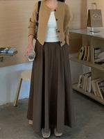 Large hemline Maillard brown suit skirt for women, plus-size high-end look, pleated pear-shaped figure, Berkeley long dress thumbnail 6