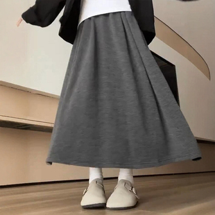 针织伞裙 灰色糯米半身裙女2025新款 秋季 大码 胖mm高腰显瘦a字长款