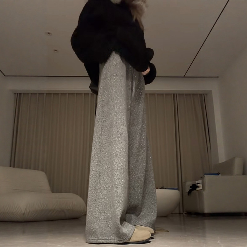 2026超火的闪钻休闲阔腿裤女冬季灰色加绒裤子大码显瘦梨形报恩裤,女装/女士精品,大码裤装,淘宝优惠券,粉丝福利购,淘宝优惠卷