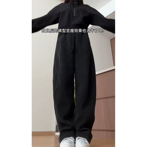 黑色梧桐裤2024新款秋季女装休闲弯刀卫裤胖mm大码显瘦运动香蕉裤