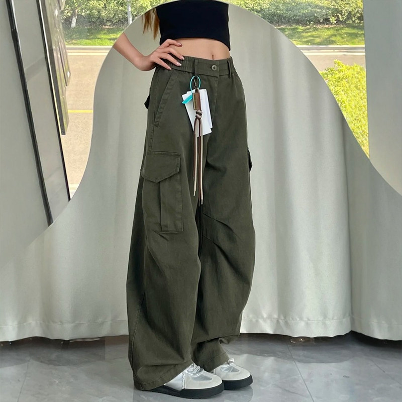 美式酷飒风军绿色工装裤女款大码梨型身材粗腿宽胯痞帅慵懒阔腿裤,女装/女士精品,大码裤装,淘宝优惠券,粉丝福利购,淘宝优惠卷