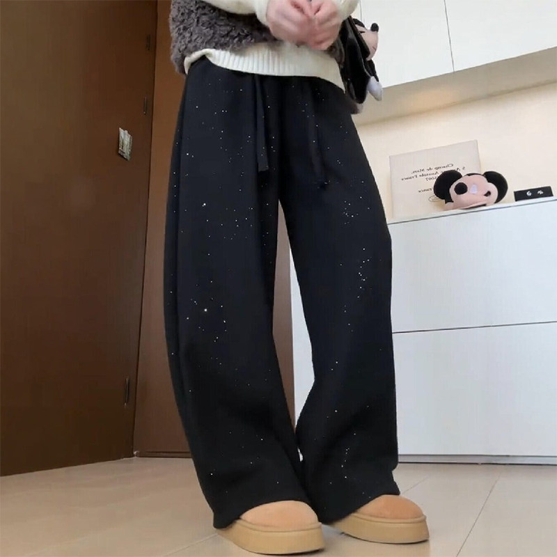 黑色超火亮片弯刀裤2026正流行闪闪运动裤大码女装休闲阔腿镰刀裤,女装/女士精品,大码裤装,淘宝优惠券,粉丝福利购,淘宝优惠卷