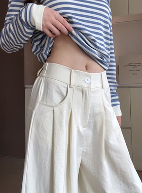 云朵白色西装裤女春季大码胖mm慵懒显瘦高级感垂感阔腿褶皱奶芙裤