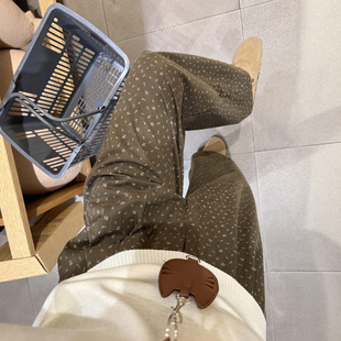 复古咖色碎花阔腿裤 慵懒松弛感秋季 大码 女胖mm显瘦高腰印花休闲裤