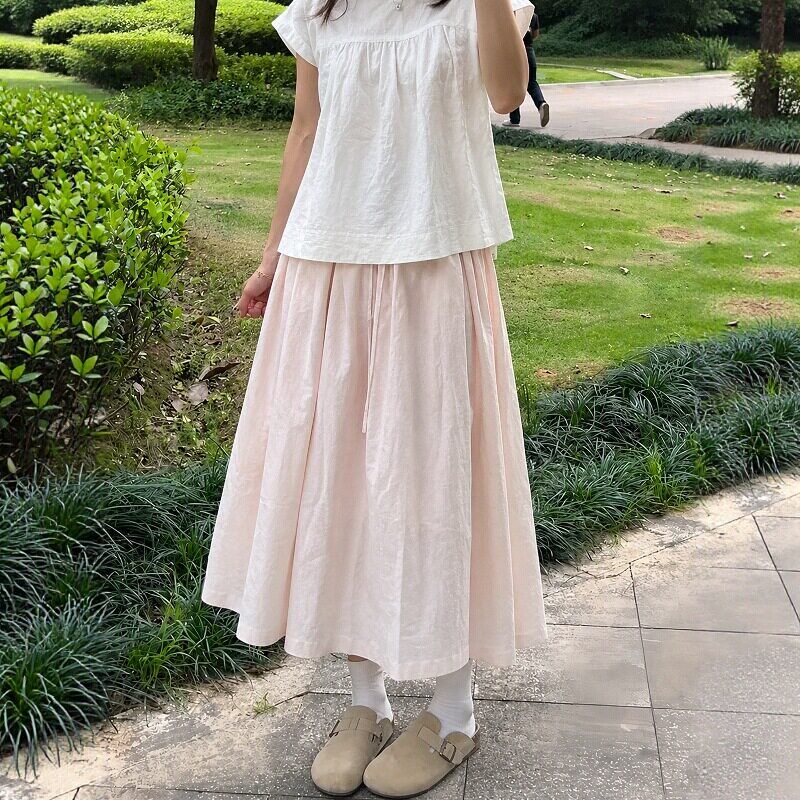 粉色木耳边半身裙女温柔韩系a字大码夏胖mm中长款绝美巨好看裙子