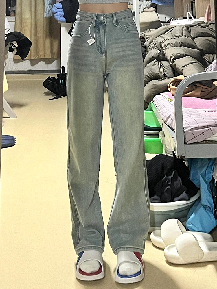 蓝色直筒裤！好显瘦！百搭单品