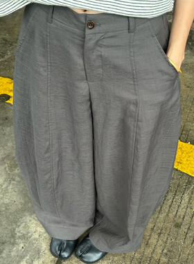 灰色老钱风气球裤女胖mm大码显瘦今年流行梧桐裤夏季松弛感阔腿裤
