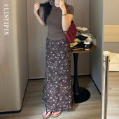 法式 胖mm显瘦直筒包臀长裙 大码 复古碎花雪纺半身裙女2026新款 夏季