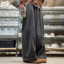 松弛慵懒风黑灰色磨毛阔腿裤子女款秋冬大码胖mm显瘦遮肉休闲长裤