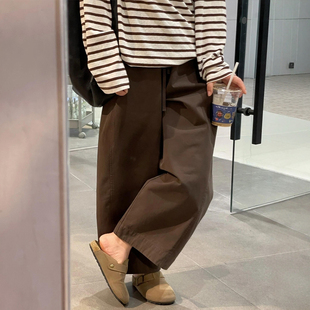 胖mm慵懒美拉德色系弯刀阔腿休闲裤 女高腰大码 子 咖棕色气球裤 春季