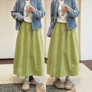 胖mm女款 绝美巨好看 大码 春季 蓬蓬裙子 牛油果绿色花苞半身裙长款