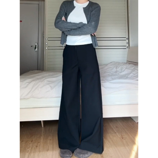 胖mm显瘦宽松休闲拖地裤 黑色直筒阔腿西装 高腰垂感大码 女春季 子 裤