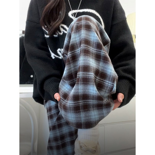 秋冬扛把子蓝色格子裤！梨型神裤