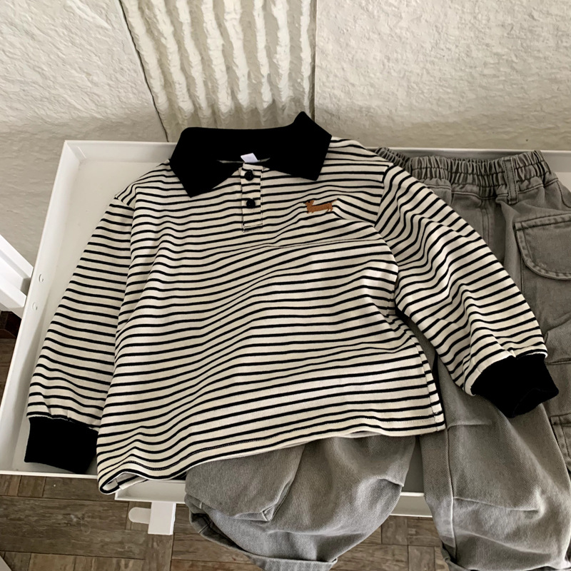 儿童时尚Polo衫秋季条纹儿童男童韩国宝宝秋装打底衫儿童洋气长袖