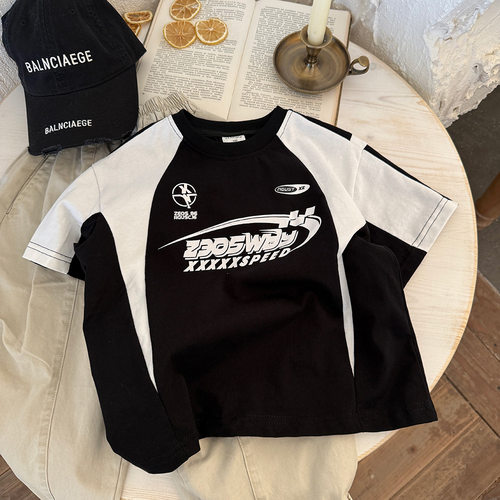 2025春夏新款男童T恤潮牌短袖拼接宽松儿童男孩夏季痞帅半袖上衣