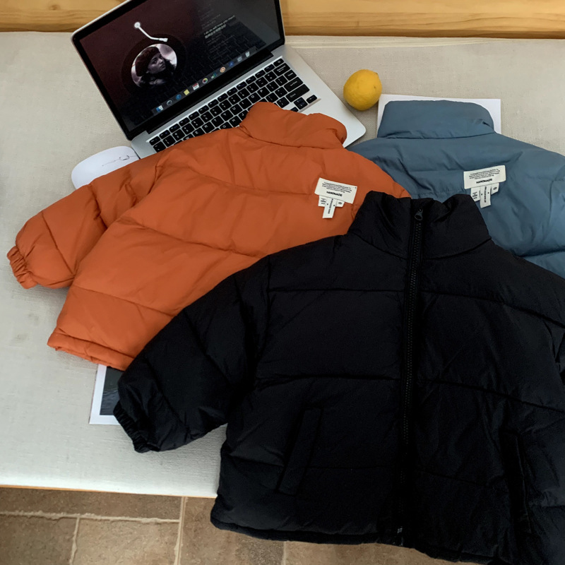 儿童羽绒服冬季加厚男女童纯色面包服短款外套宝宝休闲保暖上衣潮