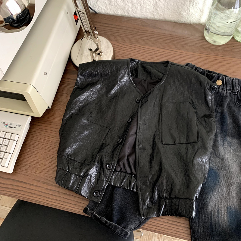 男童马甲儿童春秋装2025新款潮流痞帅黑色皮衣女宝宝时尚炸街坎肩