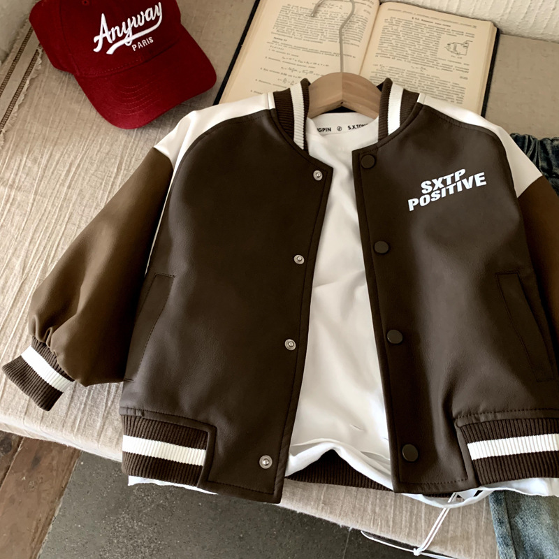 男童棒球服皮衣夹克2024新款洋气宝宝春秋装衣服儿童皮衣外套男潮