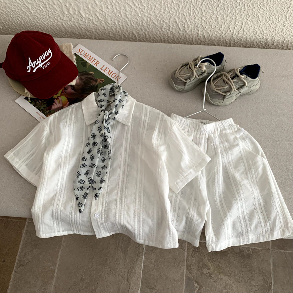 男童夏装短袖白衬衫套装2026新款洋气痞帅中小儿童夏季薄款老钱风图片