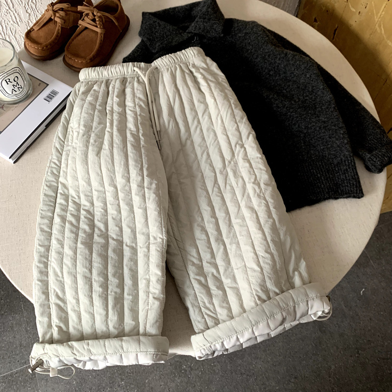 儿童文艺竖条纹绗棉棉裤女童夹棉加厚保暖裤男童宽松洋气哈伦裤潮