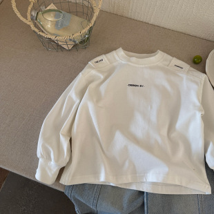 百搭白T恤男女童上衣字母打底衫 男童宽松韩版 卫衣 2025春新款 童装
