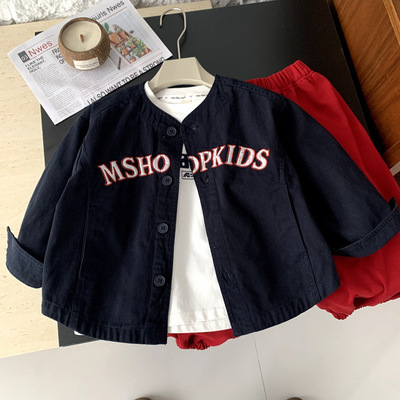 儿童男童外套春季韩版2026新款圆领刺绣潮牌童装女童运动棒球服潮